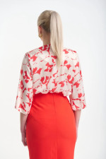 Γυναικεία μπλούζα Fibes κοραλλί εμπριμέ σατινέ με τρουακάρ μανίκια 03-7363