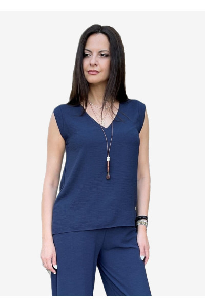 DERPOULI ΓΥΝΑΙΚΕΙΑ ΜΠΛΟΥΖΑ "V"  ΑΜΑΝΙΚΗ ΜΕ ΚΟΛΙΕ ΜΠΛΕ 1.10.27412