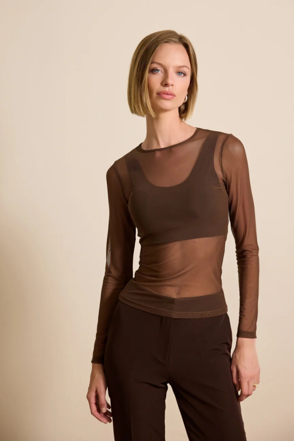 ENZZO ΓΥΝΑΙΚΕΙΑ ΜΠΛΟΥΖΑ ΤΟΥΛΙ ΔΙΑΦΑΝΕΙΑ ΜΑΚΡΥΜΑΝΙΚΗ LUMIA ΚΑΦΕ 252187