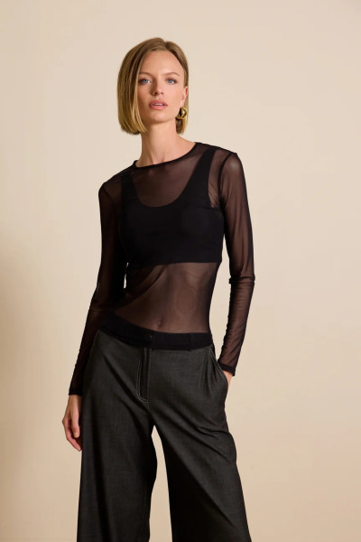 ENZZO ΓΥΝΑΙΚΕΙΑ ΜΠΛΟΥΖΑ ΤΟΥΛΙ ΔΙΑΦΑΝΕΙΑ ΜΑΚΡΥΜΑΝΙΚΗ LUMIA ΜΑΥΡΟ 252187