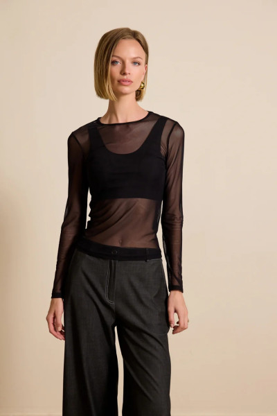 ENZZO ΓΥΝΑΙΚΕΙΑ ΜΠΛΟΥΖΑ ΤΟΥΛΙ ΔΙΑΦΑΝΕΙΑ ΜΑΚΡΥΜΑΝΙΚΗ LUMIA ΜΑΥΡΟ 252187