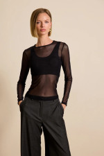 ENZZO ΓΥΝΑΙΚΕΙΑ ΜΠΛΟΥΖΑ ΤΟΥΛΙ ΔΙΑΦΑΝΕΙΑ ΜΑΚΡΥΜΑΝΙΚΗ LUMIA ΜΑΥΡΟ 252187