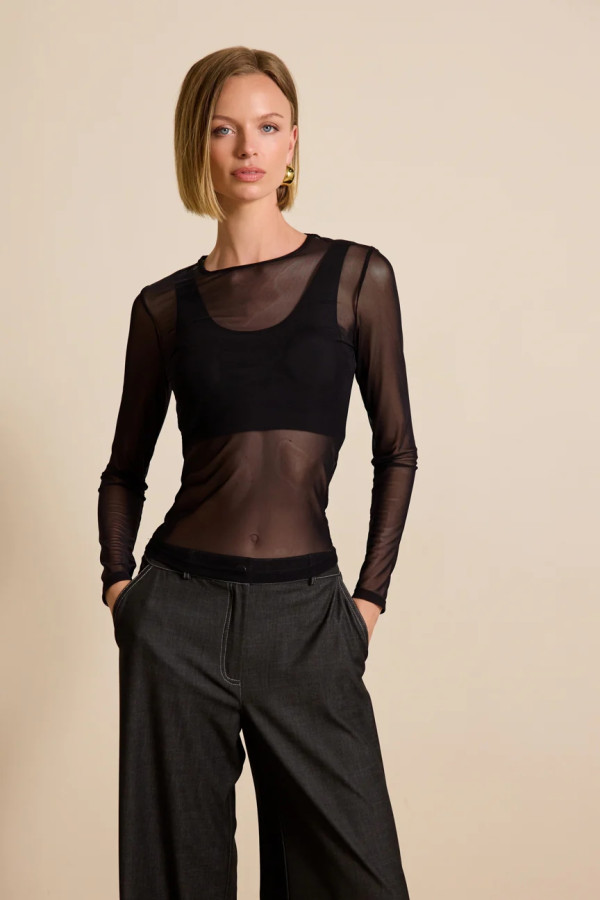 ENZZO ΓΥΝΑΙΚΕΙΑ ΜΠΛΟΥΖΑ ΤΟΥΛΙ ΔΙΑΦΑΝΕΙΑ ΜΑΚΡΥΜΑΝΙΚΗ LUMIA ΜΑΥΡΟ 252187