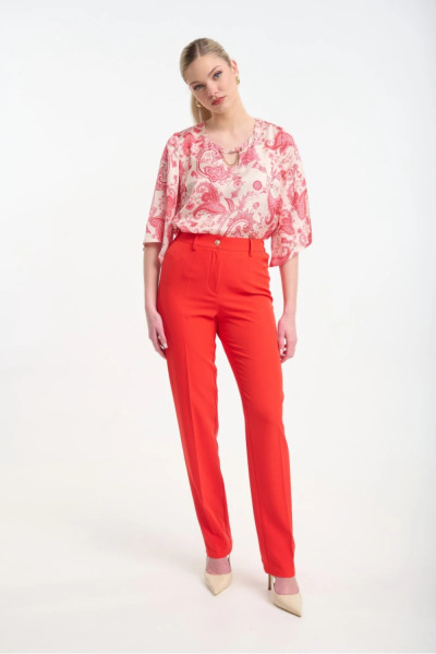 Γυναικεία μπλούζα Fibes κοραλλί εμπριμέ σατινέ με αλυσίδα 03-7353