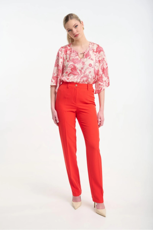 Γυναικεία μπλούζα Fibes κοραλλί εμπριμέ σατινέ με αλυσίδα 03-7353