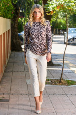 DERPOULI ΓΥΝΑΙΚΕΙΑ ΜΠΛΟΥΖΑ ΜΕ ΡΕΛΙ ΜΑΚΡΥΜΑΝΙΚΗ ANIMAL PRINT ΚΑΦΕ 1.10.38862
