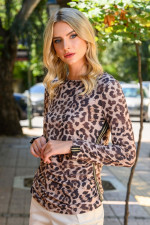 DERPOULI ΓΥΝΑΙΚΕΙΑ ΜΠΛΟΥΖΑ ΜΕ ΡΕΛΙ ΜΑΚΡΥΜΑΝΙΚΗ ANIMAL PRINT ΚΑΦΕ 1.10.38862