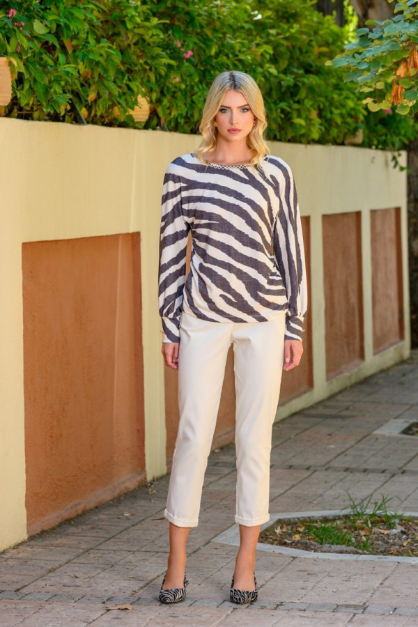 DERPOULI ΓΥΝΑΙΚΕΙΑ ΜΠΛΟΥΖΑ ΜΑΚΡΥΜΑΝΙΚΗ ANIMAL PRINT ΚΑΦΕ 1.10.27169