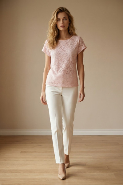 Γυναικεία μπλούζα Derpouli ροζ δαντελένια κοντομανικη 1.10.39371 Γυναικεία μπλούζα Derpouli ροζ δαντελένια κοντομανικη 1.10.39371