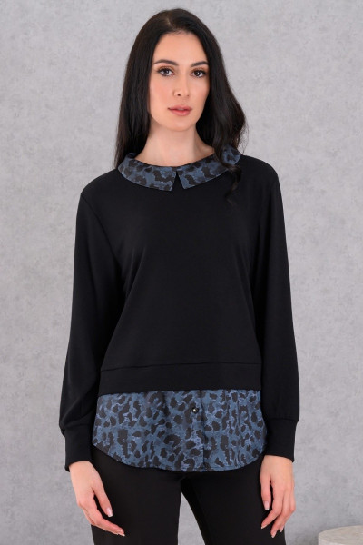 DERPOULI ΓΥΝΑΙΚΕΙΑ ΜΠΛΟΥΖΑ ΜΕ ΣΧΕΔΙΟ ΠΟΥΚΑΜΙΣΟ ΜΑΥΡΟ 1.10.27557