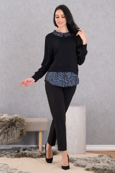 DERPOULI ΓΥΝΑΙΚΕΙΑ ΜΠΛΟΥΖΑ ΜΕ ΣΧΕΔΙΟ ΠΟΥΚΑΜΙΣΟ ΜΑΥΡΟ 1.10.27557