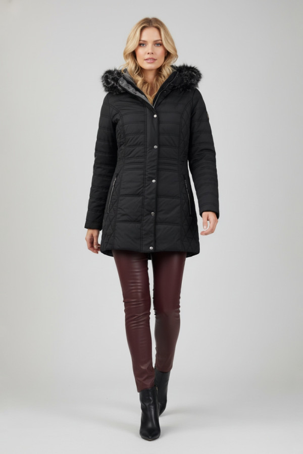 MICROCOAT ΓΥΝΑΙΚΕΙΟ ΜΠΟΥΦΑΝ ΚΑΠΙΤΟΝΕ ΜΕ ΑΠΟΣΠΩΜΕΝΗ ΚΟΥΚΟΥΛΑ ΜΑΥΡΟ 254000