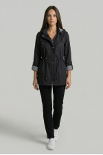 Γυναικείο ανοιξιάτικο μπουφάν με κουκούλα και ρυθμιζόμενη μέση μαύρο – Fibes 01-6218