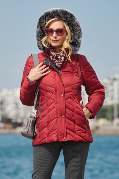 MICROCOAT WOMEN'S JACKET WITH DETACHABLE HOOD AND FUR BORDEAUX 23400