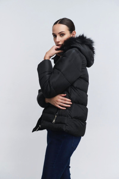FIBES WOMEN'S QUILTED JACKET WITH HOOD BLACK 01-5724