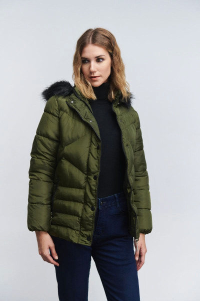 FIBES WOMEN'S QUILTED JACKET WITH HOOD KHAKI 01-5724
