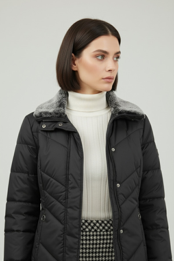 MICROCOAT ΓΥΝΑΙΚΕΙΟ ΜΕΣΑΤΟ ΜΠΟΥΦΑΝ ΜΕ ΑΠΟΣΠΩΜΕΝΗ VEGAN ΓΟΥΝΑ ΜΑΥΡΟ 253800