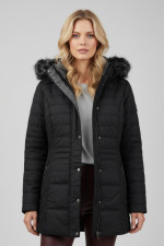 MICROCOAT ΓΥΝΑΙΚΕΙΟ ΜΠΟΥΦΑΝ ΚΑΠΙΤΟΝΕ ΜΕ ΑΠΟΣΠΩΜΕΝΗ ΚΟΥΚΟΥΛΑ ΜΑΥΡΟ 254000