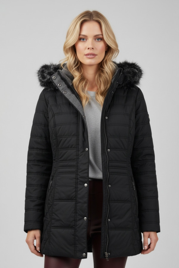 MICROCOAT ΓΥΝΑΙΚΕΙΟ ΜΠΟΥΦΑΝ ΚΑΠΙΤΟΝΕ ΜΕ ΑΠΟΣΠΩΜΕΝΗ ΚΟΥΚΟΥΛΑ ΜΑΥΡΟ 254000