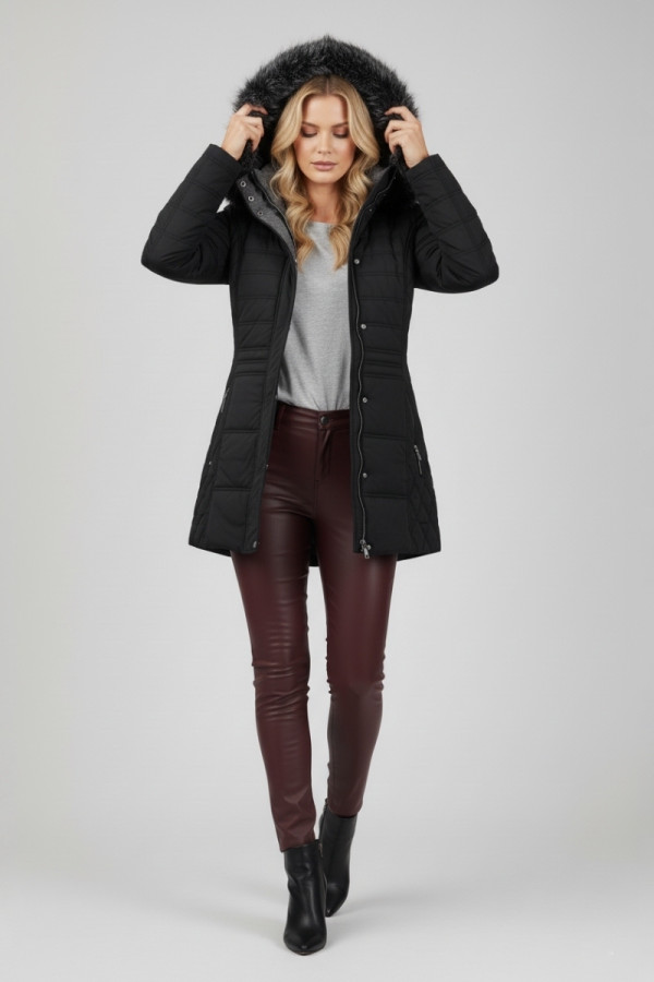 MICROCOAT ΓΥΝΑΙΚΕΙΟ ΜΠΟΥΦΑΝ ΚΑΠΙΤΟΝΕ ΜΕ ΑΠΟΣΠΩΜΕΝΗ ΚΟΥΚΟΥΛΑ ΜΑΥΡΟ 254000