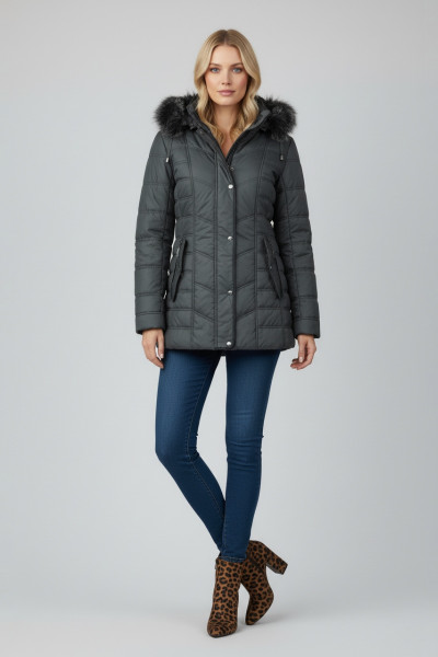 MICROCOAT ΓΥΝΑΙΚΕΙΟ ΜΠΟΥΦΑΝ ΚΑΠΙΤΟΝΕ ΜΕ ΑΠΟΣΠΩΜΕΝΗ ΚΟΥΚΟΥΛΑ ΧΑΚΙ 252401