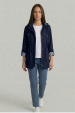 Γυναικείο ανοιξιάτικο μπουφάν Fibes μπλε με κουκούλα και ρυθμιζόμενη μέση 01-6218