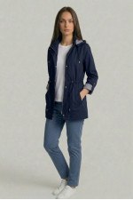 Γυναικείο ανοιξιάτικο μπουφάν Fibes μπλε με κουκούλα και ρυθμιζόμενη μέση 01-6218
