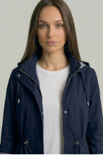 Γυναικείο ανοιξιάτικο μπουφάν Fibes μπλε με κουκούλα και ρυθμιζόμενη μέση 01-6218