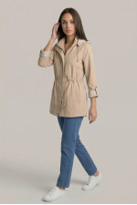 Γυναικείο ανοιξιάτικο μπουφάν Fibes μπεζ με κουκούλα και ρυθμιζόμενη μέση 01-6218