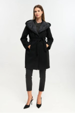 FIBES ΓΥΝΑΙΚΕΙΟ ΗΜΙΠΑΛΤΟ ΔΙΑΓΩΝΑΛ ΜΕ ΚΟΥΚΟΥΛΑ ΚΑΙ ΖΩΝΗ ΜΑΥΡΟ 01-6176