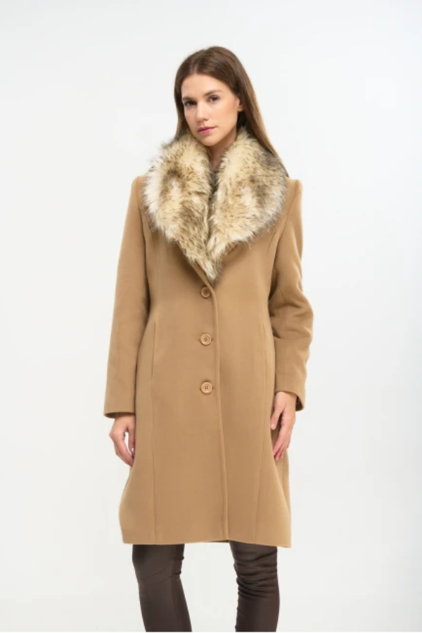 FIBES ΓΥΝΑΙΚΕΙΟ ΠΑΛΤΟ ΜΕ ΠΕΤΟ ΚΑΙ ΑΠΟΣΠΩΜΕΝΗ ΓΟΥΝΑ ΚΑΜΕΛ 01-6127