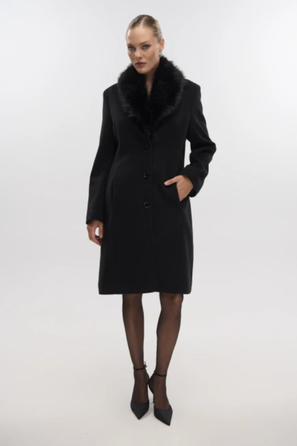 FIBES ΓΥΝΑΙΚΕΙΟ ΠΑΛΤΟ ΜΕ ΠΕΤΟ ΚΑΙ ΑΠΟΣΠΩΜΕΝΗ ΓΟΥΝΑ ΜΑΥΡΟ 01-6127