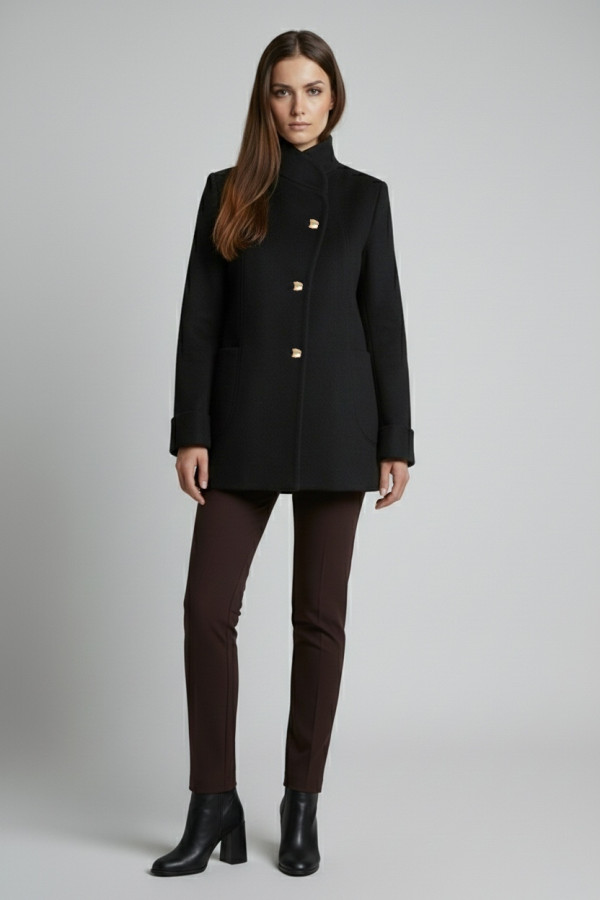 VAGIAS ΓΥΝΑΙΚΕΙΑ  ΖΑΚΕΤΑ ΠΑΛΤΟ ΜΕ ΧΡΥΣΑ ΚΟΥΜΠΙΑ ΜΑΥΡΟ 5868-40