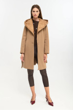 FIBES ΓΥΝΑΙΚΕΙΟ ΗΜΙΠΑΛΤΟ ΔΙΑΓΩΝΑΛ ΜΕ ΚΟΥΚΟΥΛΑ ΚΑΙ ΖΩΝΗ ΚΑΜΕΛ 01-6176