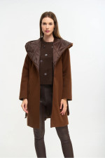 FIBES ΓΥΝΑΙΚΕΙΟ ΗΜΙΠΑΛΤΟ ΔΙΑΓΩΝΑΛ ΜΕ ΚΟΥΚΟΥΛΑ ΚΑΙ ΖΩΝΗ ΚΑΦΕ 01-6176