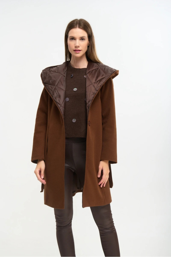 FIBES ΓΥΝΑΙΚΕΙΟ ΗΜΙΠΑΛΤΟ ΔΙΑΓΩΝΑΛ ΜΕ ΚΟΥΚΟΥΛΑ ΚΑΙ ΖΩΝΗ ΚΑΦΕ 01-6176