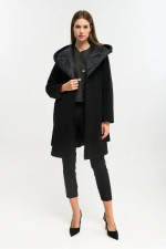 FIBES ΓΥΝΑΙΚΕΙΟ ΗΜΙΠΑΛΤΟ ΔΙΑΓΩΝΑΛ ΜΕ ΚΟΥΚΟΥΛΑ ΚΑΙ ΖΩΝΗ ΜΑΥΡΟ 01-6176