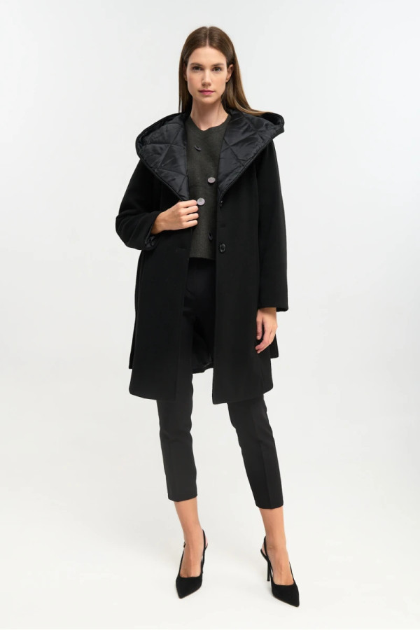 FIBES ΓΥΝΑΙΚΕΙΟ ΗΜΙΠΑΛΤΟ ΔΙΑΓΩΝΑΛ ΜΕ ΚΟΥΚΟΥΛΑ ΚΑΙ ΖΩΝΗ ΜΑΥΡΟ 01-6176