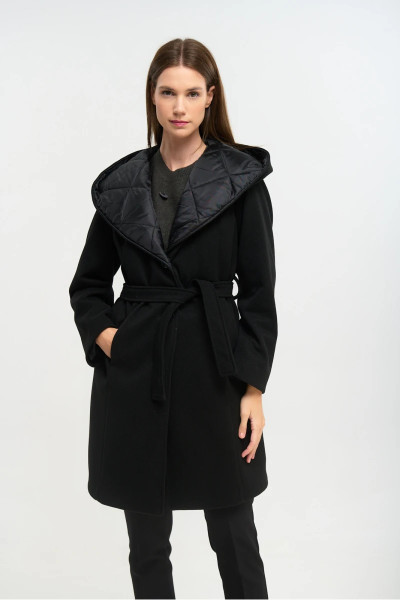 FIBES ΓΥΝΑΙΚΕΙΟ ΗΜΙΠΑΛΤΟ ΔΙΑΓΩΝΑΛ ΜΕ ΚΟΥΚΟΥΛΑ ΚΑΙ ΖΩΝΗ ΜΑΥΡΟ 01-6176