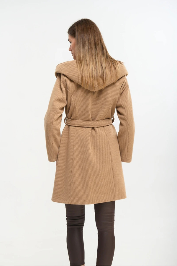 FIBES ΓΥΝΑΙΚΕΙΟ ΗΜΙΠΑΛΤΟ ΔΙΑΓΩΝΑΛ ΜΕ ΚΟΥΚΟΥΛΑ ΚΑΙ ΖΩΝΗ ΚΑΜΕΛ 01-6176