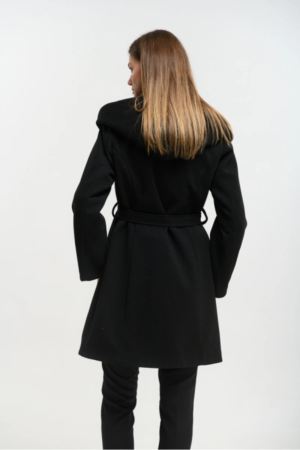 FIBES ΓΥΝΑΙΚΕΙΟ ΗΜΙΠΑΛΤΟ ΔΙΑΓΩΝΑΛ ΜΕ ΚΟΥΚΟΥΛΑ ΚΑΙ ΖΩΝΗ ΜΑΥΡΟ 01-6176