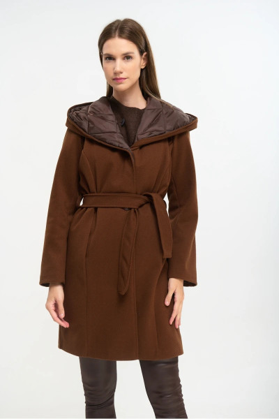 FIBES ΓΥΝΑΙΚΕΙΟ ΗΜΙΠΑΛΤΟ ΔΙΑΓΩΝΑΛ ΜΕ ΚΟΥΚΟΥΛΑ ΚΑΙ ΖΩΝΗ ΚΑΦΕ 01-6176