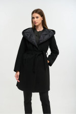 FIBES ΓΥΝΑΙΚΕΙΟ ΗΜΙΠΑΛΤΟ ΔΙΑΓΩΝΑΛ ΜΕ ΚΟΥΚΟΥΛΑ ΚΑΙ ΖΩΝΗ ΜΑΥΡΟ 01-6176