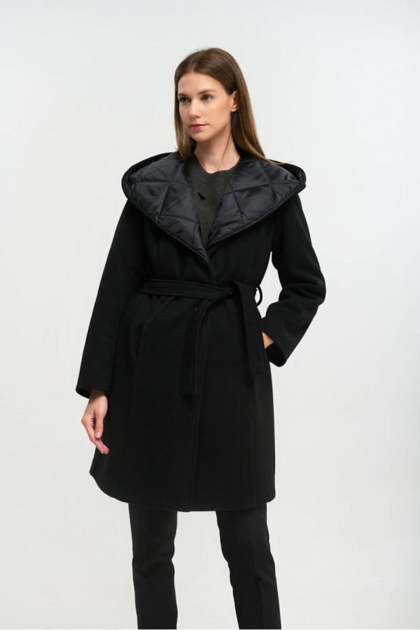 FIBES ΓΥΝΑΙΚΕΙΟ ΗΜΙΠΑΛΤΟ ΔΙΑΓΩΝΑΛ ΜΕ ΚΟΥΚΟΥΛΑ ΚΑΙ ΖΩΝΗ ΜΑΥΡΟ 01-6176