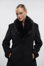 FIBES ΓΥΝΑΙΚΕΙΟ ΠΑΛΤΟ ΜΕ ΠΕΤΟ ΚΑΙ ΑΠΟΣΠΩΜΕΝΗ ΓΟΥΝΑ ΜΑΥΡΟ 01-6127