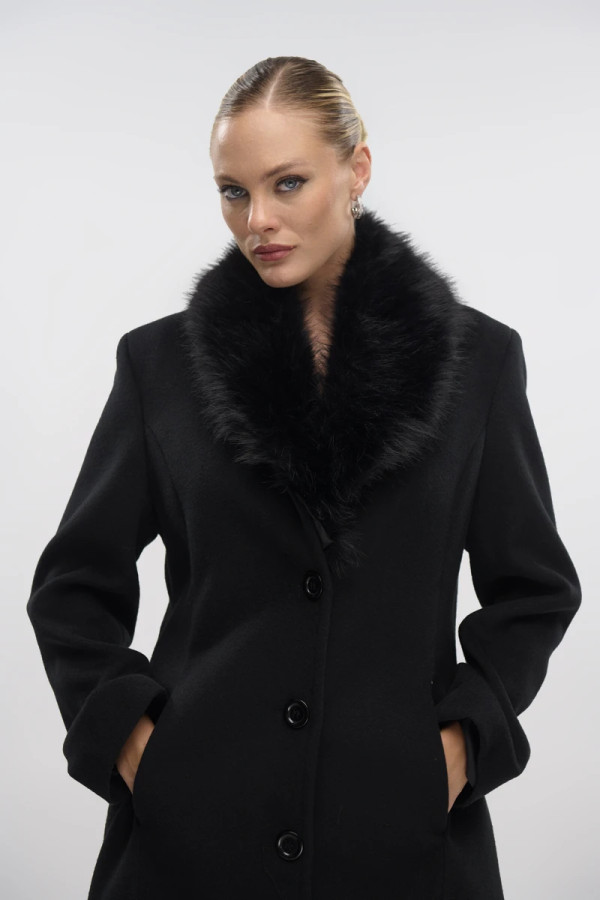 FIBES ΓΥΝΑΙΚΕΙΟ ΠΑΛΤΟ ΜΕ ΠΕΤΟ ΚΑΙ ΑΠΟΣΠΩΜΕΝΗ ΓΟΥΝΑ ΜΑΥΡΟ 01-6127