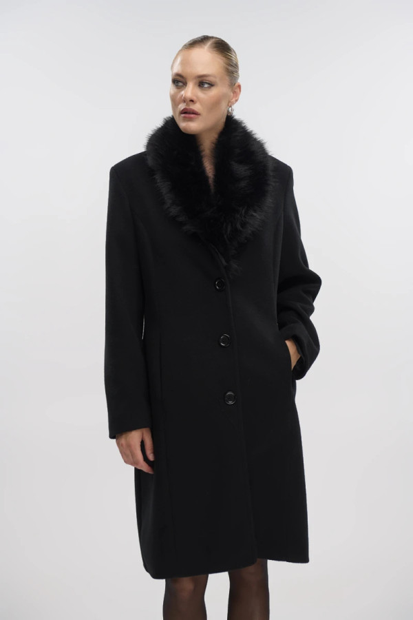 FIBES ΓΥΝΑΙΚΕΙΟ ΠΑΛΤΟ ΜΕ ΠΕΤΟ ΚΑΙ ΑΠΟΣΠΩΜΕΝΗ ΓΟΥΝΑ ΜΑΥΡΟ 01-6127