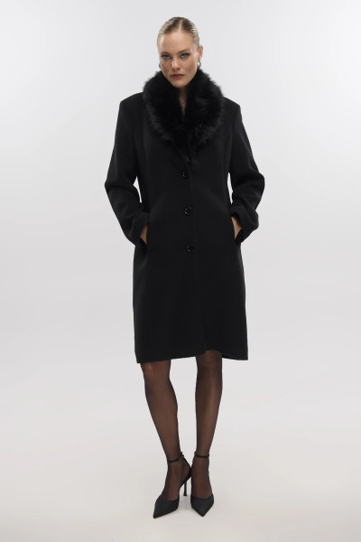 FIBES ΓΥΝΑΙΚΕΙΟ ΠΑΛΤΟ ΜΕ ΠΕΤΟ ΚΑΙ ΑΠΟΣΠΩΜΕΝΗ ΓΟΥΝΑ ΜΑΥΡΟ 01-6127