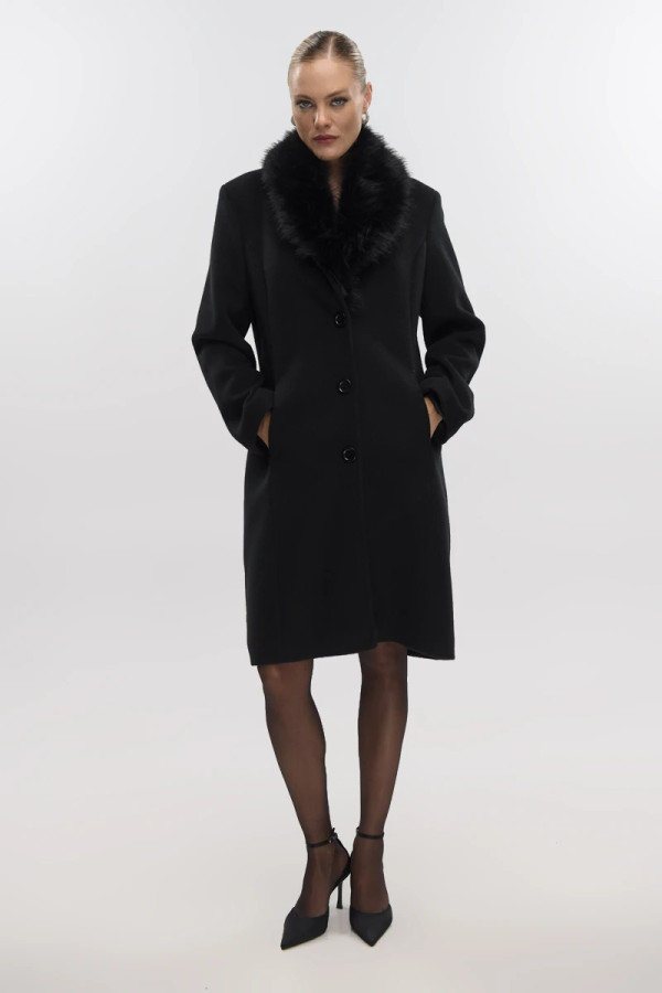 FIBES ΓΥΝΑΙΚΕΙΟ ΠΑΛΤΟ ΜΕ ΠΕΤΟ ΚΑΙ ΑΠΟΣΠΩΜΕΝΗ ΓΟΥΝΑ ΜΑΥΡΟ 01-6127