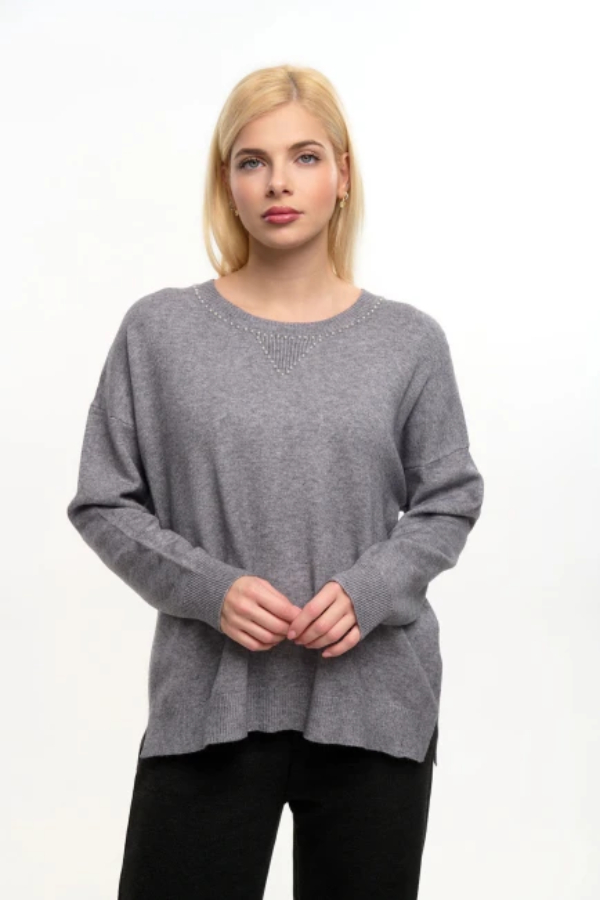 FIBES ΓΥΝΑΙΚΕΙΑ ΜΠΛΟΥΖΑ ΣΕ ΛΕΠΤΗ ΠΛΕΞΗ ΜΕ ΔΙΑΚΟΣΜΗΤΙΚΕΣ ΠΕΡΛΕΣ ΓΚΡΙ 03-7306